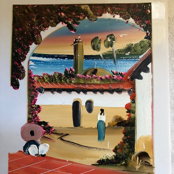 Hand painted tile art Mexico landscape scene on tile wall art - Picture 1 of 5